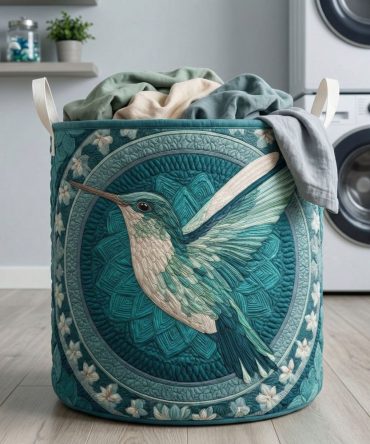 Aqua Mandala Quilted Laundry Hamper – Boho Collapsible Fabric Basket With Handles For Stylish Bedroom & Bathroom Storage