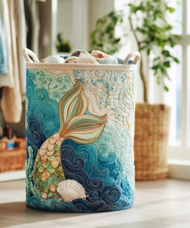 Aqua Mist Quilted Laundry Hamper — Fresh Blue Foldable Laundry Basket For Bathroom, Bedroom & Coastal Home Organization
