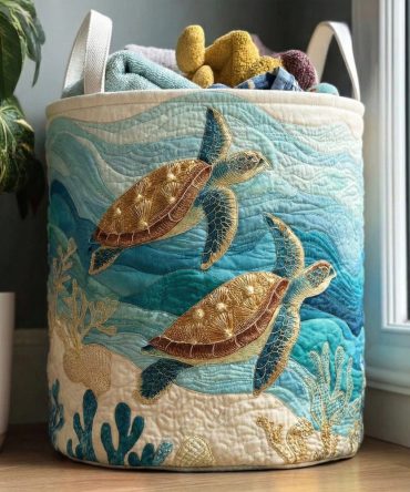 Aqua Reef Dream Quilted Laundry Hamper – Large Aquatic Reef Print, Foldable Soft Fabric Basket With Sturdy Handles, Kid & Home Friendly