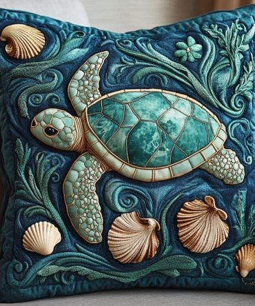 Aqua Shell Quilted Pillowcase - Seashell Motif In Aqua Hues, Soft Cotton Blend Decorative Pillow Cover For Coastal Chic