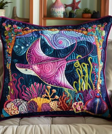 Sea Life Quilted Pillow Cover — Aquatic Wonders Decorative Pillowcase With Marine Prints, Breathable Cotton, Coastal Room Decor