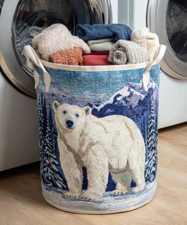 Arctic Polar Bear Quilted Laundry Hamper — Durable Collapsible Fabric Basket For Baby Nursery, Kids’ Laundry & Home Organization