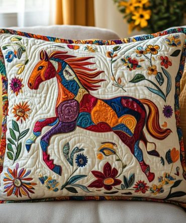 Elegant Artistic Horse Quilted Pillow Cover – Hand-Drawn Equine Design For Rustic, Modern & Equestrian Interiors (Premium Texture, Gift For Horse Lovers)