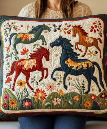 Mystical Horse Quilted Pillowcase — Artistic Fantasy Steed Design, Unique Boho Accent Pillow Cover, Soft Quilted Texture, Trendy Decor