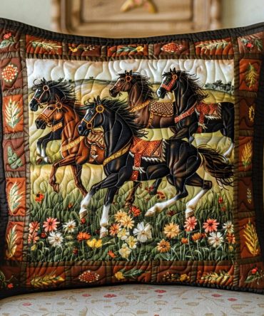 Running Horse Quilted Pillow Cover - Motion-Inspired Equestrian Throw Case, Soft Textured Fabric, Durable Everyday Accent
