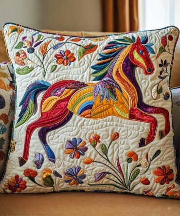 Running Horse Quilted Throw Pillow Cover – Dynamic Equestrian Motion Art For Stables, Living Rooms & Outdoor Barn Seating (Bold, Textured Accent)