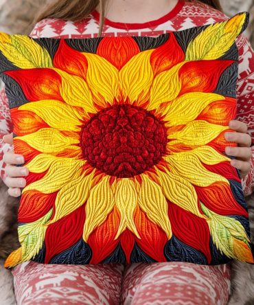 Vibrant Sunflower Quilted Throw Pillow Cover — Premium Cotton Blend Decorative Accent For Living Room, Bedroom & Patio