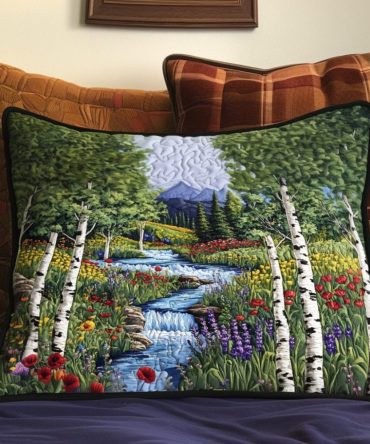 Aspen Wildflowers Path Quilted Pillow Cover – Floral Trail Print Decorative Pillowcase, Soft Cotton Blend, Machine Washable, Hidden Zipper