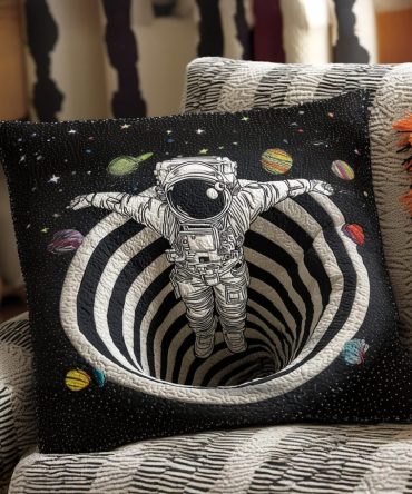 Galaxy Astronaut Quilted Pillow Cover With Spiral Space Art - Soft Decorative Throw Pillow Case, Zippered Accent For Kids & Teens