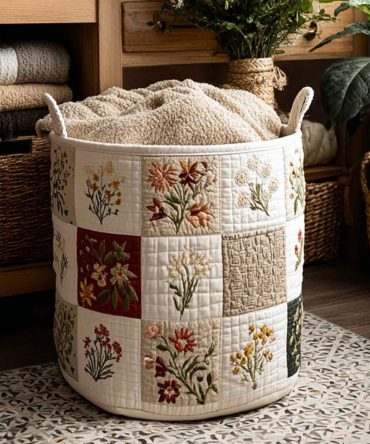 Floral Aura Quilted Laundry Hamper — Decorative Foldable Fabric Basket With Durable Handles, Stylish Laundry Organizer For Closet & Bedroom — Machine-Washable Cover, Collapsible & Gift-Ready