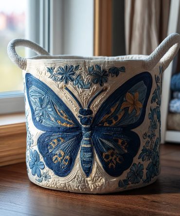 Aurora Wings Quilted Laundry Hamper — Elegant Butterfly-Pattern Foldable Laundry Basket With Handles For Stylish Home Organization