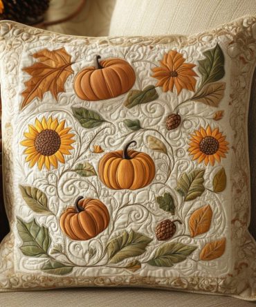 Autumn Blessings Trail Quilted Pillow Cover — Warm Fall Leaves Pattern, Quilted Decorative Case For Cozy Seasonal Living & Rustic Bedrooms