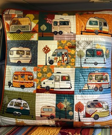 Autumn Campervan Quilted Pillowcase — Colorful Fall Rv Print Decorative Throw Pillow Cover For Camper, Cottage & Living Room