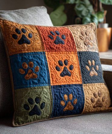 Autumn Paws Quilted Decorative Pillow Cover , Fall Cat-Themed Throw Pillowcase – Cozy Seasonal Accent, Soft Quilted Finish (Square)