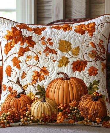 Autumn Spirit Dance Quilted Pillow Cover — Dancing Leaves Autumn Print, Textured Quilted Decorative Case To Enrich Cozy Home Styling