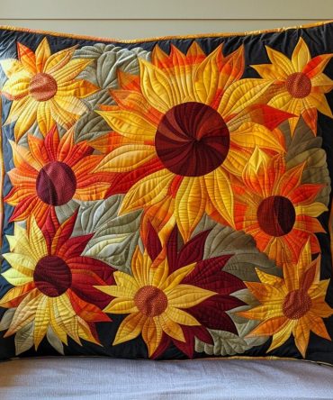 Autumn Sunflower Quilted Decorative Pillow Cover - Cozy Farmhouse Throw Accent, Soft Cotton, Machine-Washable 18X18