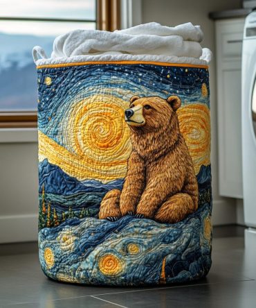 Autumn Bear Quilted Laundry Basket — Warm Fall Palette Foldable Hamper, Soft Quilting & Easy-Grab Handles For Cozy Households