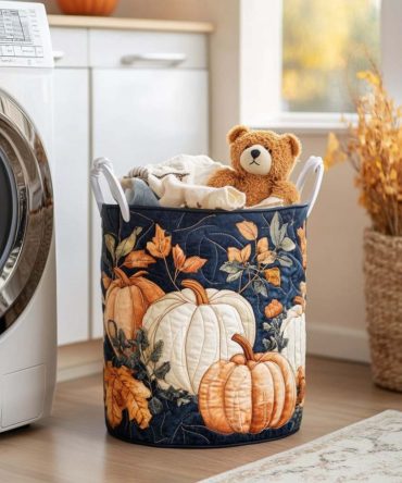 Autumn Leaf Quilted Laundry Hamper - Foldable Washable Fabric Basket For Fall Home Storage, Bedroom & Closet Organizer