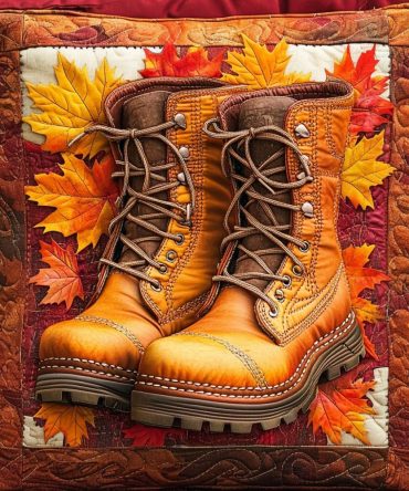 Autumn Boots Quilted Decorative Pillow Cover: Rustic Fall Boot Motif Throw Pillow Case, Cozy Harvest Accent, Durable & Washable