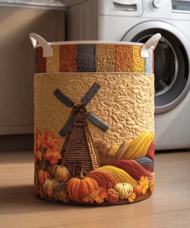 Autumn Breeze Quilted Laundry Hamper — Scenic Field Print Collapsible Laundry Basket For Seasonal Home Decor, Bedroom & Cabin Use