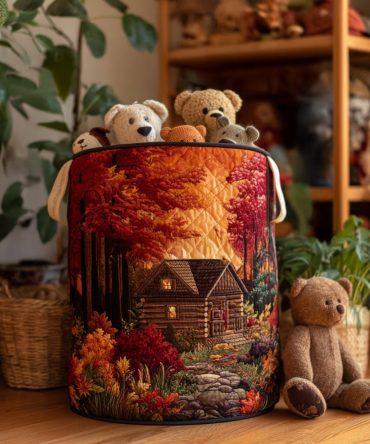 Cozy Cabin Pines Quilted Laundry Hamper — Large Collapsible Fabric Basket With Handles For Rustic Home Storage & Bedroom Décor