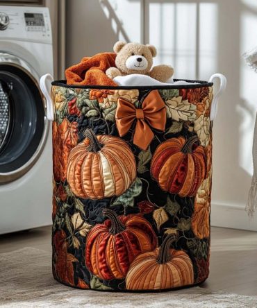 Autumn Cheer Quilted Laundry Hamper — Vibrant Fall-Toned Collapsible Fabric Basket With Reinforced Handles & Decorative Quilt Stitching