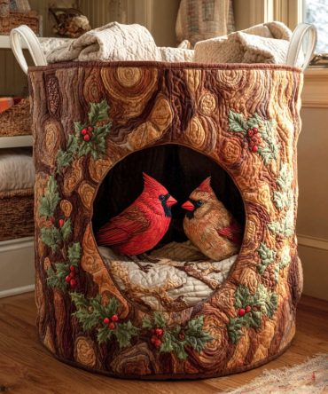 Autumn Chorus Quilted Laundry Hamper — Cozy Fall Pattern Foldable Fabric Basket For Closet, Bathroom & Dorm