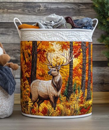 Autumn Elk Trail Quilted Laundry Hamper — Fall-Themed Collapsible Laundry Basket For Rustic Home Decor, Cabin & Seasonal Storage