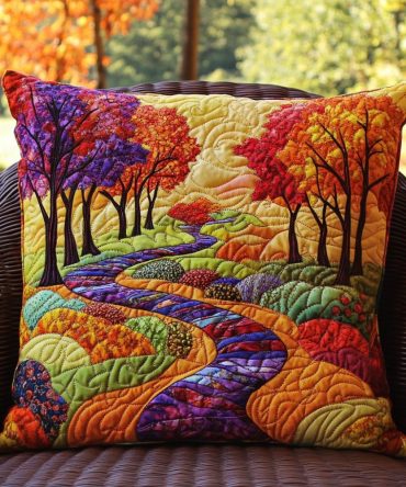 Autumn Escape Quilted Pillow Cover — Cozy Fall Decorative Throw Pillowcase With Harvest Leaf Motif, Warm Accent For Home & Cabin