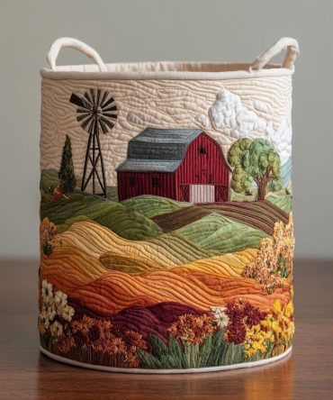 Autumn Farm Quilted Collapsible Laundry Hamper - Harvest Farmhouse Storage Basket, Quilted & Washable With Reinforced Handles