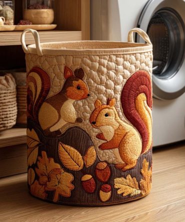 Autumn Forager Quilted Laundry Hamper — Large Seasonal Collapsible Fabric Basket With Earthy Prints, Sturdy Handles, Decorative Home Storage
