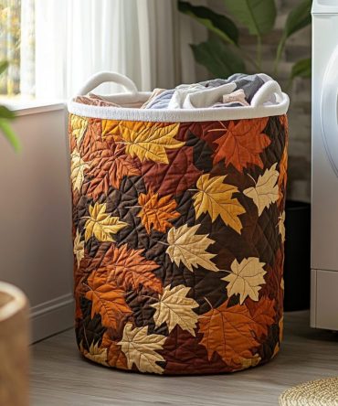 Autumn Forest Quilted Laundry Hamper — Rustic Foldable Laundry Basket With Fall Leaf Print For Seasonal Home Storage