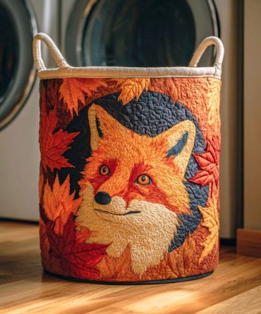Autumn Fox Quilted Laundry Hamper - Rustic Fall Animal Print Fabric Basket With Handles, Stylish Storage For Closet & Bedroom