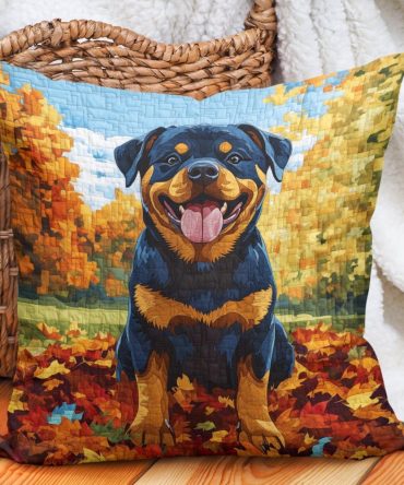 Quilted Throw Pillow Cover — Cozy Fall Harvest Design, Cotton-Blend Decorative Pillowcase For Couch & Bed, Machine Washable