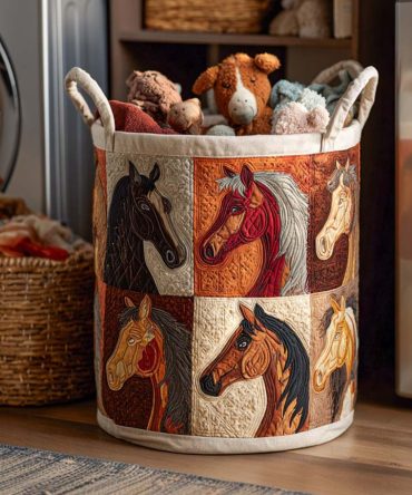 Autumn Gallop Quilted Laundry Hamper — Warm Autumn Horse Print Foldable Laundry Basket With Durable Handles For Seasonal & Everyday Storage