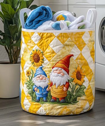 Autumn Gnome Quilted Laundry Hamper — Fall-Themed Fabric Basket With Handles, Collapsible Storage For Cozy Home Styling