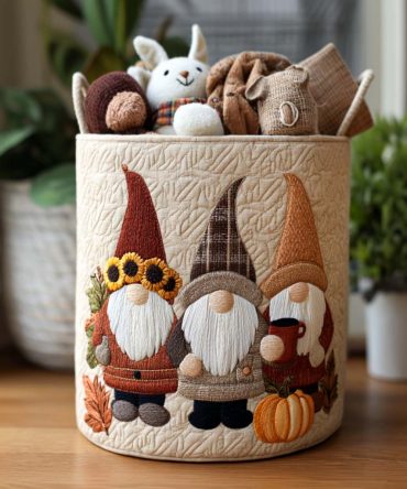 Festive Autumn Gnome Quilted Laundry Basket — Large Foldable Fabric Hamper For Fall Decor, Bedroom & Nursery Storage