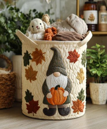 Autumn Gnome Magic Quilted Laundry Hamper – Enchanting Fall Gnome Laundry Basket, Large Decorative Collapsible Hamper With Handles