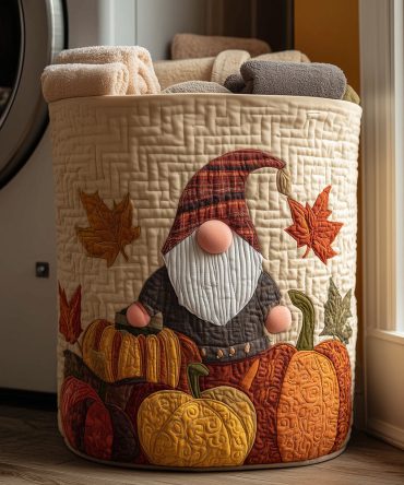 Autumn Gnome Quilted Laundry Hamper — Stylish Harvest-Themed Fabric Storage Basket For Home, Nursery & Seasonal Gifts — Spacious & Foldable