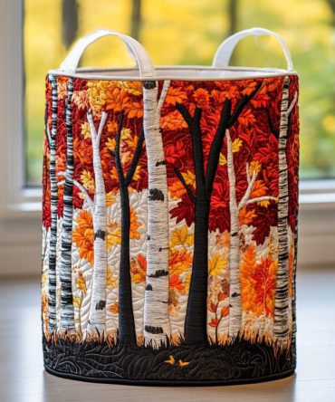 Autumn Grove Quilted Laundry Hamper — Rustic Fall Print, Foldable Fabric Basket With Handles For Closet & Nursery