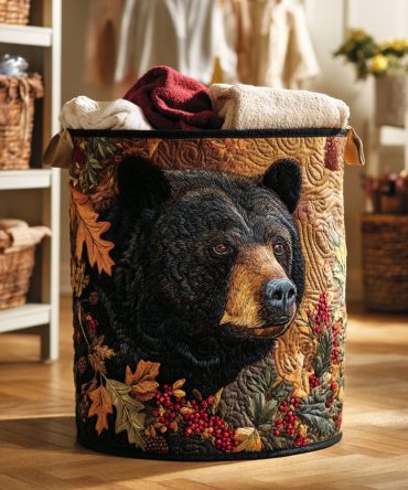 Autumn Guardian Quilted Laundry Hamper — Rustic-Chic Fabric Laundry Bin With Handles, Collapsible Design & Easy-Care Cover