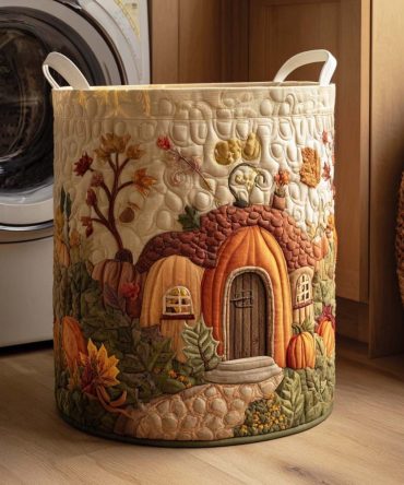 Autumn Harvest Quilted Fabric Laundry Hamper — Cozy Fall Foldable Laundry Basket With Handles, Quilted Decorative Storage For Home