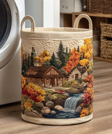 Autumn Harvest Quilted Laundry Hamper — Large Decorative Collapsible Basket With Handles , Cozy Fall Home Storage & Organizer