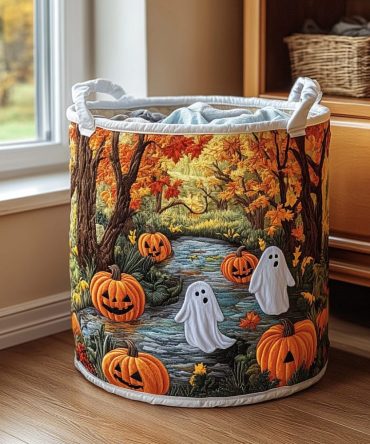 Autumn Haunt Quilted Laundry Hamper — Seasonal Rustic Collapsible Fabric Basket With Moody Fall Prints, Durable Handles & Festive Storage