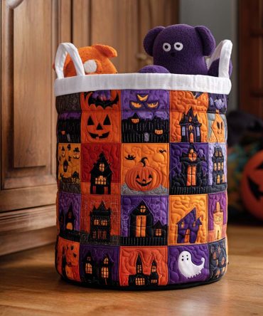 Autumn Haunt Quilted Laundry Hamper - Rustic Fall Fabric Storage Basket With Handles, Large Foldable Quilted Organizer For Seasonal Decor, Washable & Durable