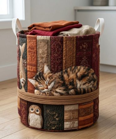 Autumn Kittendream Quilted Laundry Hamper — Cozy Autumn Cat-Print Quilted Fabric Storage Basket With Foldable Frame & Strong Carry Handles