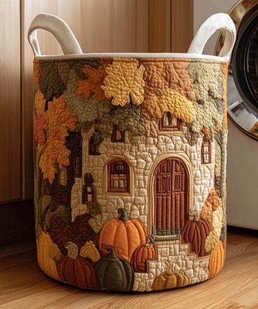 Autumn Leaves Quilted Laundry Hamper – Elegant Fall Print Foldable Storage Basket For Living Room, Bedroom & Seasonal Decor