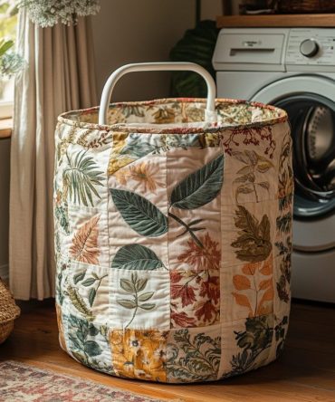 Autumn Leaves Quilted Laundry Hamper — Warm Fall Leaf Design, Quilted Collapsible Basket With Handles For Cozy Seasonal Storage