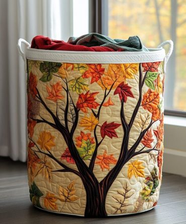 Autumn Leaves Quilted Laundry Hamper — Cozy Large Fabric Basket For Fall Decor, Collapsible Organizer With Reinforced Carry Handles