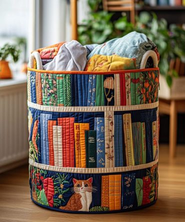 Autumn Library Quilted Laundry Hamper — Large Fabric Laundry Basket, Foldable Closet-Friendly Decor & Clothes Organizer